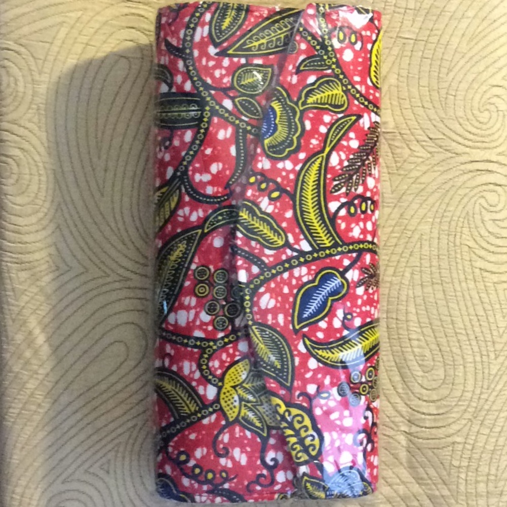 New, large authentic African print orange clutch